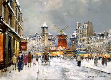 Antoine Blanchard Painting - antoine blanchard moulin rouge a pigalle sous la neige